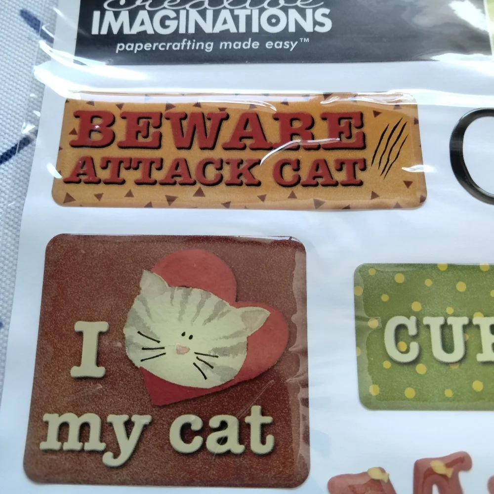 Creative Imaginations Cat-Themed Epoxy Sticker Sheets Scrapbook Craft 6 Sheets